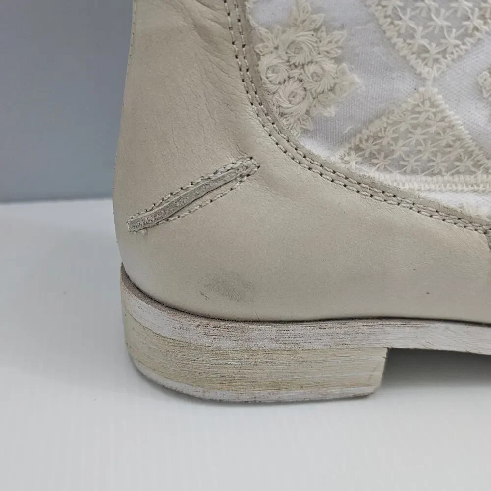 Free People Bren Knee High Boot Womens EU 37 Cream Embroidered Boho Slouchy NEW